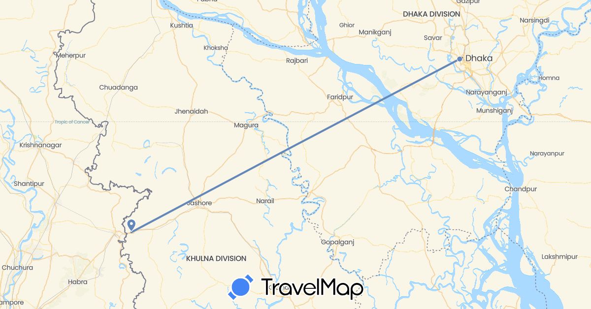 TravelMap itinerary: driving, cycling in Bangladesh (Asia)